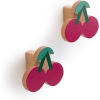 Set of 2 Cerise Cherry Wood Hooks